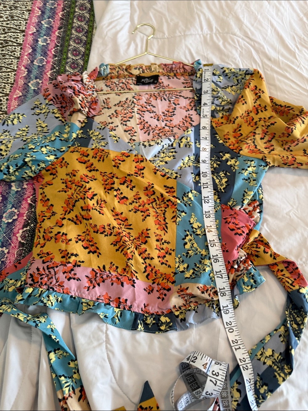 Multi-Color Floral Wrap Top with Ruffle Collar - Picture 6 of 6